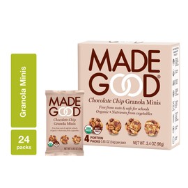 MadeGood Chocolate Chip Granola Minis, 6 Boxes (24 ct, .85 oz); Delicious and Wholesome Bite-Sized Treats Made with Organic and Allergy Friendly Ingredients Perfect for School Snacks and Lunches