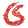 3 Row Red Shell And Glass Bead Necklace - 54cm