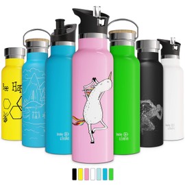 Kids Water Bottle Easy-Sip Straw Lid Leak-Proof Insulated Stainless Steel Thermos Perfect for School & Pickleball 3 Lids BPA-Free Keeps Drinks Cold for 24 Hours