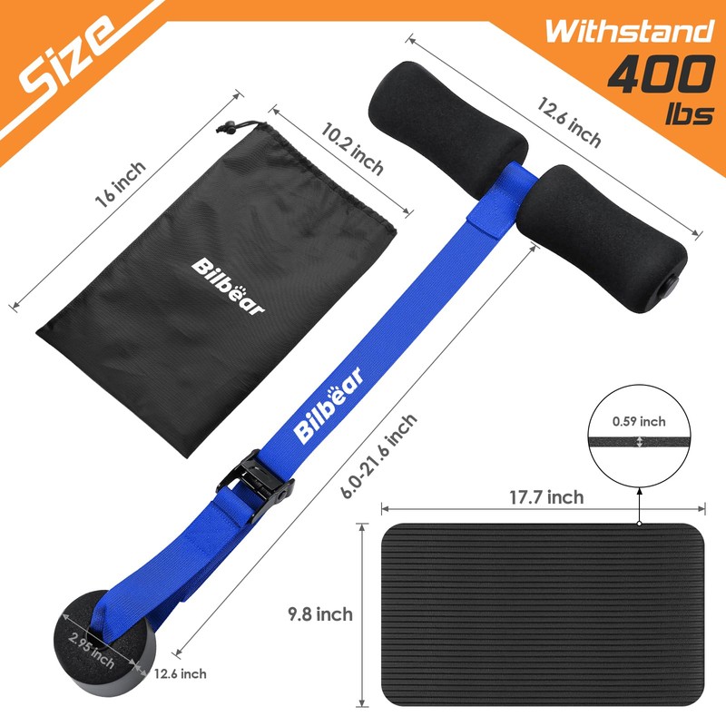 Bilbear Adjustable Nordic Curl Strap with Kneeling Mat,Portable Hamstring for