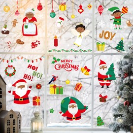 Spiareal 122 Pcs 6 Sheet Christmas Snowflake Window Clings Stickers Holiday Cling Decorations African American Black Santa Claus Decals Xmas for Glass Party