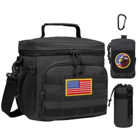 TACTICISM Tactical Lunch Box for Men, 12L Molle Lunch Bag with Detachable Water Bottle Pouch and Molle Pouch, Black