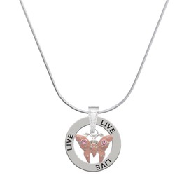 Delight Jewelry Silvertone Pink Butterfly with 2 Pink Crystals - Live Ring Charm Necklace, 18"