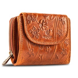 MATADOR Genuine Leather Women's Wallet RFID Protection Wallet Compact Leather, Printed Braun