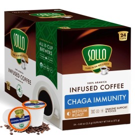 Sollo Infused Chaga Coffee Pods, Medium Roast, For Keurig Brewers, 24 K-Cups