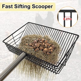 Chicken Poop Scooper, 10inch Large Chicken Coop Scooper for Sand with 32 to 67" Adjustable Stainless Steel Handle, Chicken Coop Scoop Metal Sifting Shovel for Chicken Coops & Small Farm Animals