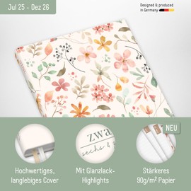 Häfft® Chäff-Timer Mini Pocket Diary 2025/2026 A6+ "Wild Blossoms" Small with 1 Week on 2 Pages, Weekly Planner, Calendar, Organiser - Sustainable and Climate Friendly