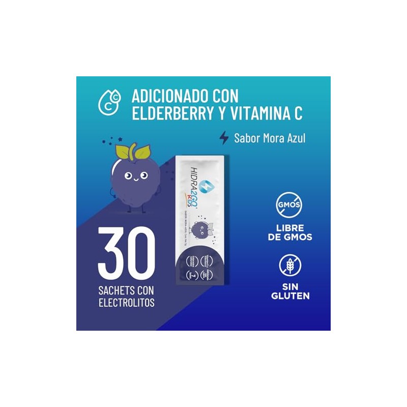 Hidra2go Kids Electrolitos Niños Azúcar Vitamina Elderberry Prebioticos Sobres Sabor