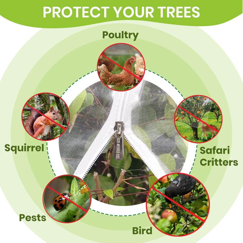 2Pcs Large 10x10FT Fruit Tree Netting with Zipper, Drawstring -