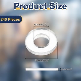 uxcell 240 Pcs M3 PVC Flat Washers 3mm ID 6mm OD 0.3mm Thick Plain Washer Grommets Plastic Sheet Gasket Fastener Sealing Spacer Gasket Ring Water Hose Washers, Clear