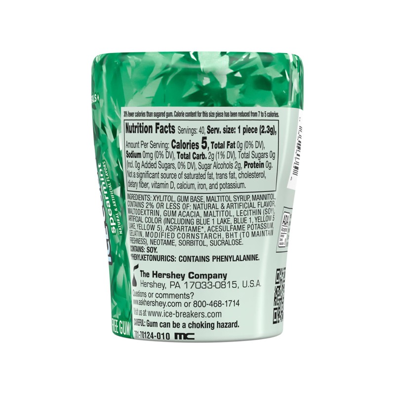 ICE BREAKERS Ice Cubes Spearmint Sugar Free Chewing Gum Bottle,