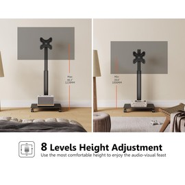 FITUEYES Rolling TV Stand for 19 to 43 Inch LCD LED Flat/Curved Panel Screen TVs, 16 Level Height Adjustable, Tilt & Swivel Outdoor TV Stand, Portable TV Cart Holds up to 77Lbs, Max VESA 200x200mm