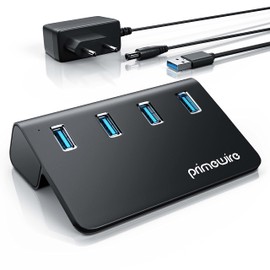 CSL - USB 3.0 Hub Active - 10 Gbps - 4 Port Splitter with Power Supply - USB 3.0 USB 3.2 Gen.2 Data Hub - for PC Notebook Laptop Ultrabook Tablet PC MacBook - Anthracite