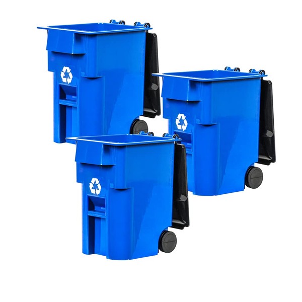 Set of 3 Blue Recycling Trash Cans with Lid & Wheels for WWE Wrestling Action Figures