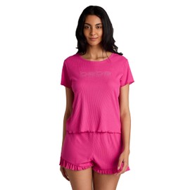 bebe Womens Pajamas Set - Shirt and Lounge Pajama Shorts Sleepwear Set (Fuchsia, X-Large)