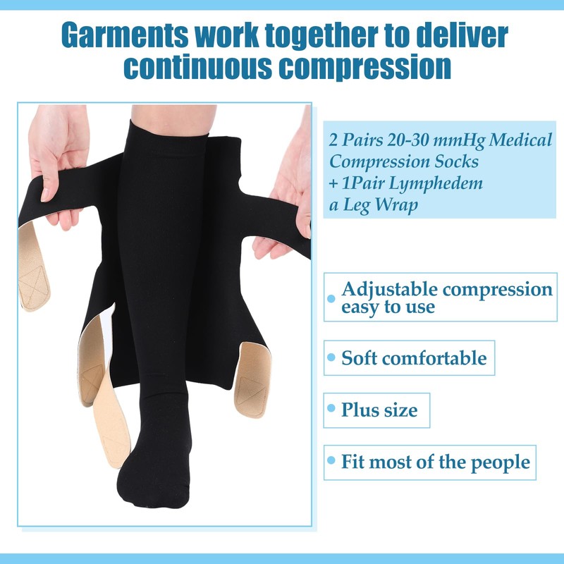 Floraltop 3 Pairs Lymphedema Compression Leg Wraps Kit 20-30 Mmhg