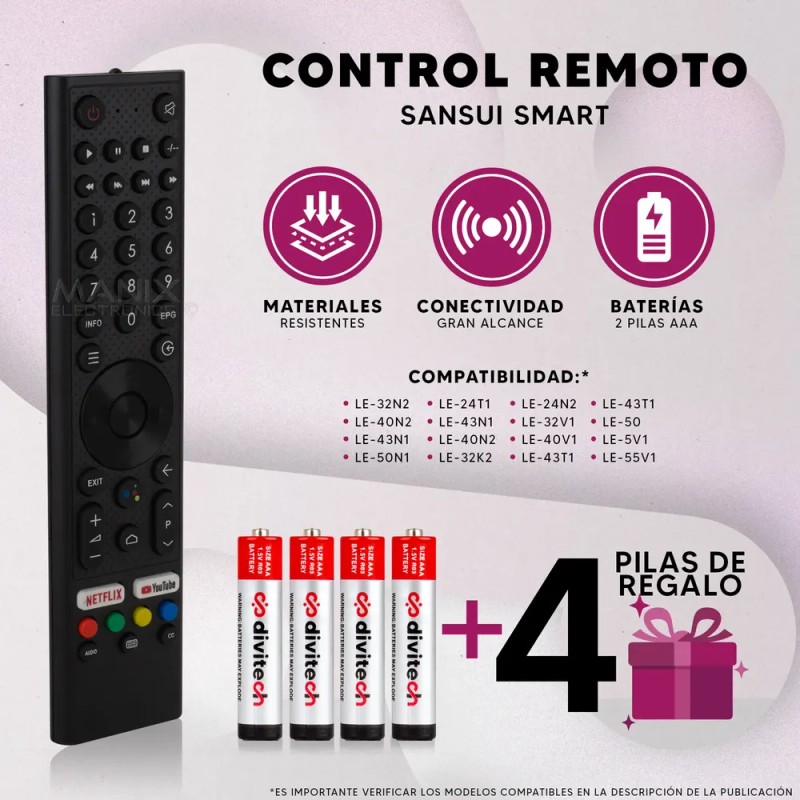 Divitech® - Control Remoto Compatible Con Sansui Android 4k Smart