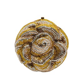 DEBIMY Luxury 3D Rose Flower Clutch Purse for Women Full Crystal Handbag Party Diamond Evening Bag Mini Wedding Purse, Gold