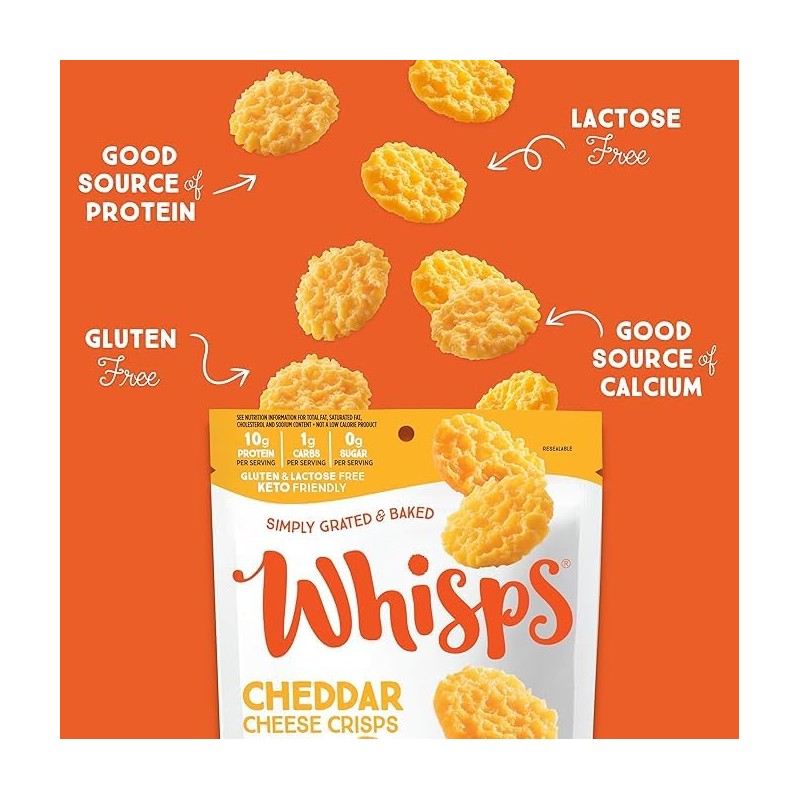 Whisps Cheese Crisps Cheddar Cheese | Protein Chips | Healthy