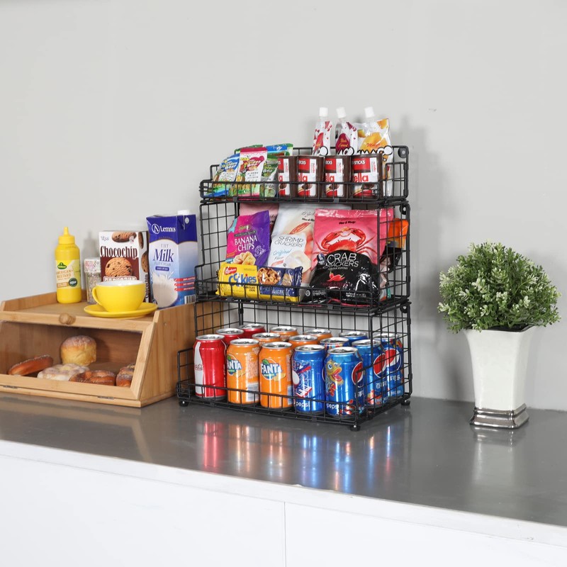 X-cosrack Stackable Wire Basket 3 Tier Countertop& Wall Mounted Metal