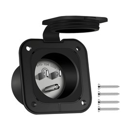 FALVFUN Car 15 Amp Flanged Inlet, 125V NEMA 5-15 RV Shore Power Socket with Waterproof Cover, 2 Pole 3- Wire Straight Blade Camper AC Inlet Port Plug, Fit for Trailer Motorhome Pickups