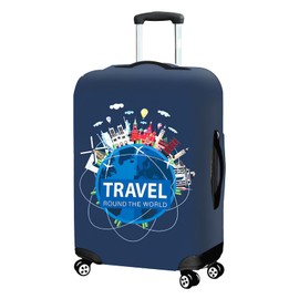 Tibapla 18-32 Inch Travel Luggage Cover, ''Travel Round The World'' Elastic Suitcase Protective Cover, Waterproof Dustproof Anti Scratch Washable Trolley Suitcase Cover for Wheeled Suitcase (Small)