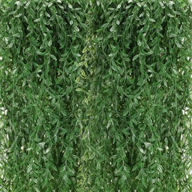 Riceshoot Green Vines Garland Decorations Fake Seaweed Artificial Vines Willow Leaves with Stems Hanging Plastic Ivy Greenery Garland for Wedding Party Home Garden(Dark Green,48 Pcs)