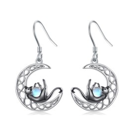 CRMAD Black Cat Earrings for Women Sterling Silver Celtic Moon Earrings Black Cat Jewelry Gift for Women (black cat)