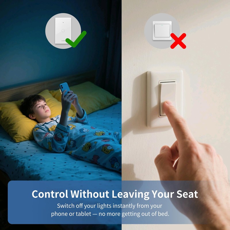 Smart Touch Wall Light Switch with Matter, Tempered-Glass Panel, Neutral