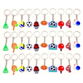 JZK 30x Ball sports themed party favours, table tennis baseball volleyball bowling basketball football keyrings keychains, ball games prizes gift gadget, kids birthday party bag fillers