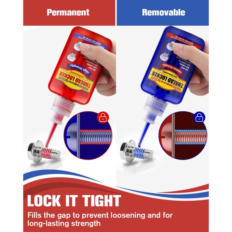 Thread Lock Blue and Red, Threadlocker Medium and Strong Strength,