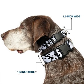 Buckle-Down Plastic Clip Collar - Ghosts Scattered Black/White - 1" Wide - Fits 15-26" Neck - Large