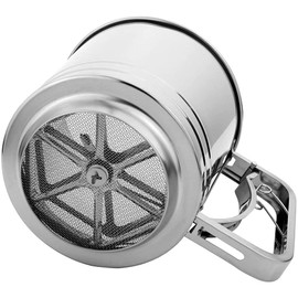 ANCLLO Hand Squeeze Fine Mesh Flour Sifter - Stainless Steel - 5 Cup Capacity Double Layers Sieve - Powdered Sugar Sifters