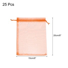 sourcing map 25pcs Organza Bags 15x20cm Drawstring Favor Pouches Sheer Mesh Bag for Gift Jewelry Wedding Party Christmas Candy Orange