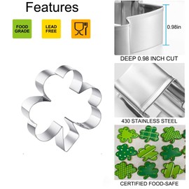 Clover Cookie Cutter Set, 4-Piece St. Patrick's Day Shamrock Cookie Cutter Set, Metal Irish Holiday Party Supplies 4'', 3.2'', 1.85'', 1.3'', Stainless Steel Baking Kit