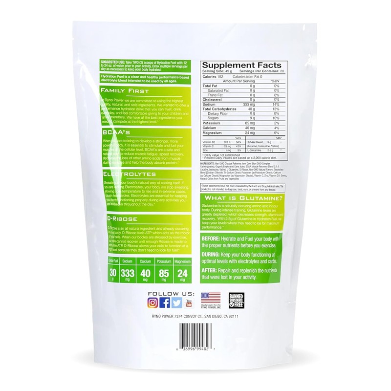 Ryno Power Hydration Fuel Electrolyte Drink Mix 2lb (20 Servings)