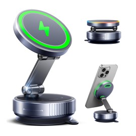 Magnetic Phone Charging Holder Mount for Car, 360° Vacuum Magnetic Phone Holder, Qi1 15W Fast Wireless Charger for car Magsafe Suction Cup Phone Mount for iPhone 17 Pro Max Air 16-12 & Android
