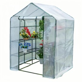 Walk-in Greenhouse Cover Replacement, 56x56x76 Inch Small Portable Outdoor Green House Plastic Covering with Roll-Up Zipper Door for Gardening Plants, Rain & Wind Proof (Frame Not Included)