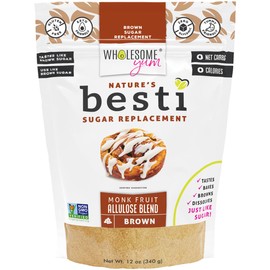 Wholesome Yum Besti Natural Brown Sugar Substitute - Brown Monk Fruit Sweetener Blend With Allulose (No Erythritol) - Keto, Non GMO, Zero Carb, Zero Calorie, Sugar Free, No Aftertaste (12 oz)