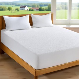 Elite Essentials 100% Waterproof Mattress Protector, Cotton Terry Top – Non-Noisy & Anti-Allergy Double Mattress Protector (137x190cm) Extra Deep 30cm Stretch Skirt – White