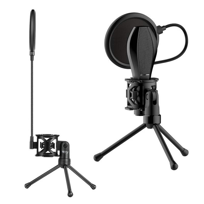 Desktop Microphone Tripod Stand Foldable Mic Stand with Shock Mount