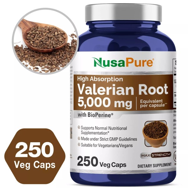 NusaPure Valerian Root 5,000 mg per Veggie Caps with Bioperine