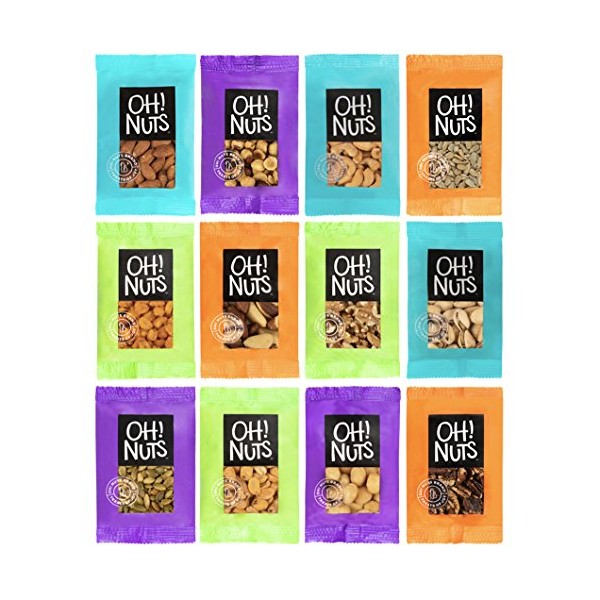 Oh! Nuts 12 Individual Nuts & Seeds Healthy Variety Snack Pack - All Natural Grab N Go Keto Treats for Office, Travel, School, Hiking | Assorted Vegan Low Carb Plant-Based Single Serve