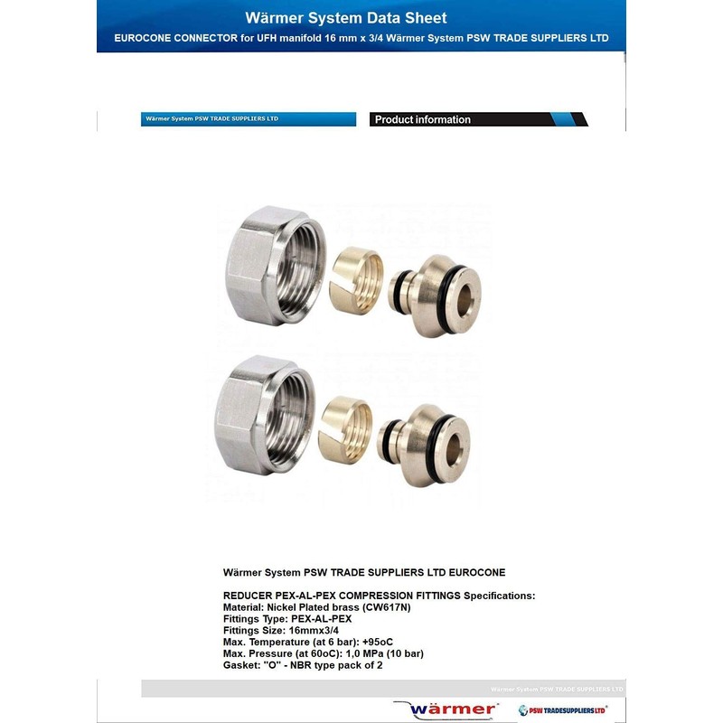EUROCONE Connector for UFH Manifold 16 mm x 3/4 Wärmer