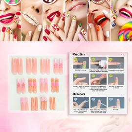 Rchovsam xl Square Press on Nails Long Square Nails Press Ons French Square Press Ons Artificial False Nails 24pcs - Pink Floral
