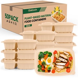 100 Piece (50 Pack) Meal Prep Containers Reusable - 2 Compartment 32 oz Cornstarch Snack Containers with Lids - Plastic Food Storage Salad Containers - To Go Lunch Box - Microwave & Freezer Safe