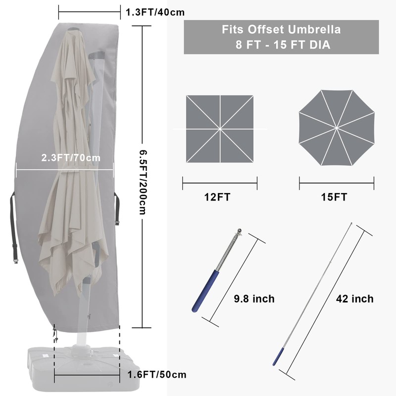 600D Patio Umbrella Parasol Cover Waterproof Outdoor Anti-UV Protective Cover