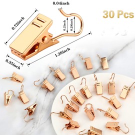 JANYUN 30 Pack Mini Heavy-Duty Hook Clip Set Curtain Clips for Photos Home Decoration Art Craft Display (Gold)