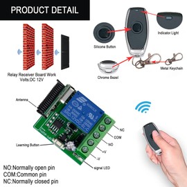 Bkiyougo 433mhz Remote, Garage Door Controller Wireless 433mhz RF Relay Module 12V 1ch Remote Control Switch Receiver with 2 Transmitter Smart Home Remote Light Switch