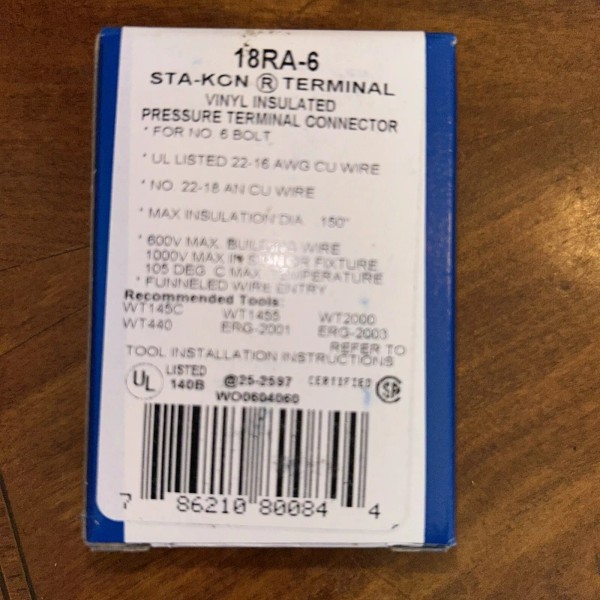 Thomas And Betts 18RA-6 Ring Terminal #6 box of 100